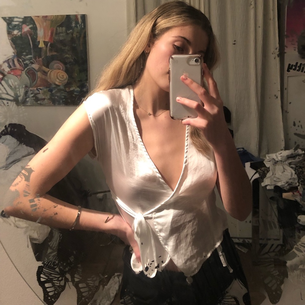 White Silky Wrap Top